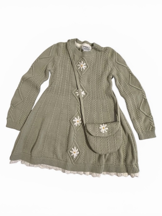 cupcakes & cashmere Other - cupcakes & cashmere sage green cable knit dress with daisy applique